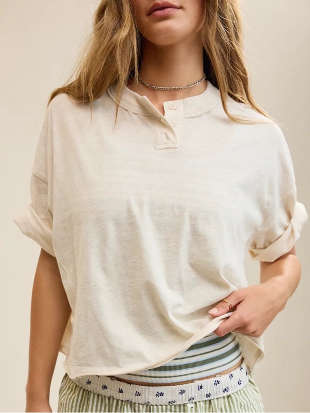 Aerie Remix Henley Cropped Shirt